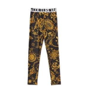 Versace Jeans Collection Black & Gold Baroque Print Leggings